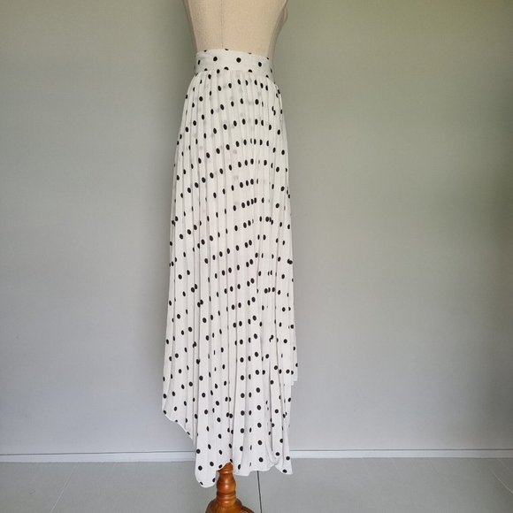 Sheike Lala Black & White Polka Dot Asymmetrical Pleated Midi Skirt Size 14 - Picture 4 of 9